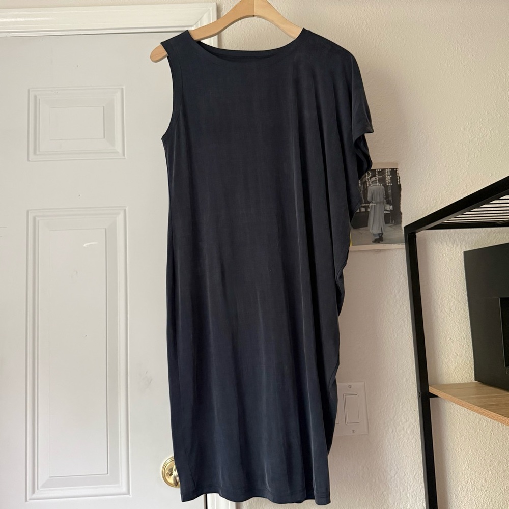 MM6 MAISON MARTIN MARGIELA navy blue‎ asymmetrical draped mini dress